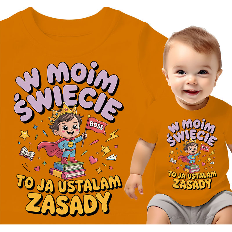 Koszulka dla dzieci 0-2 lata 'W moim świecie to ja ustalam zasady'