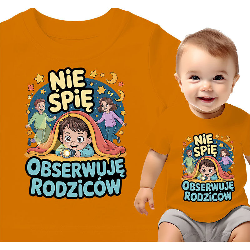 Koszulka dla dzieci 0-2 lata 'Nie śpię, obserwuję rodziców'