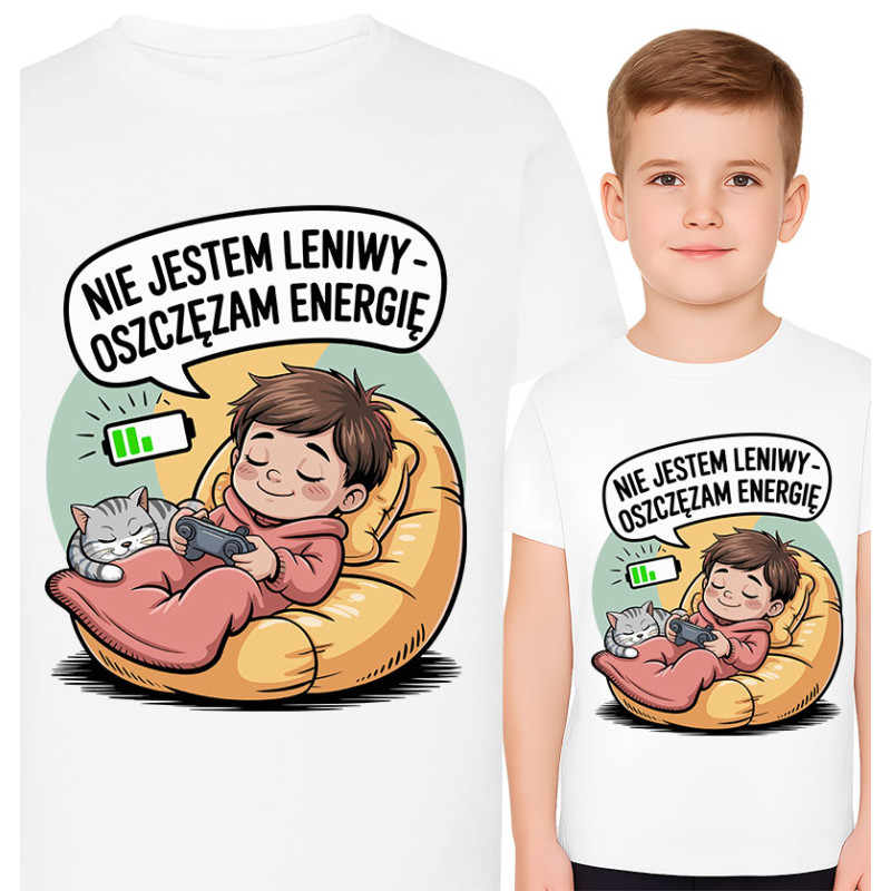 Koszulka dziecięca 'Nie jestem leniwy – oszczędzam energię'