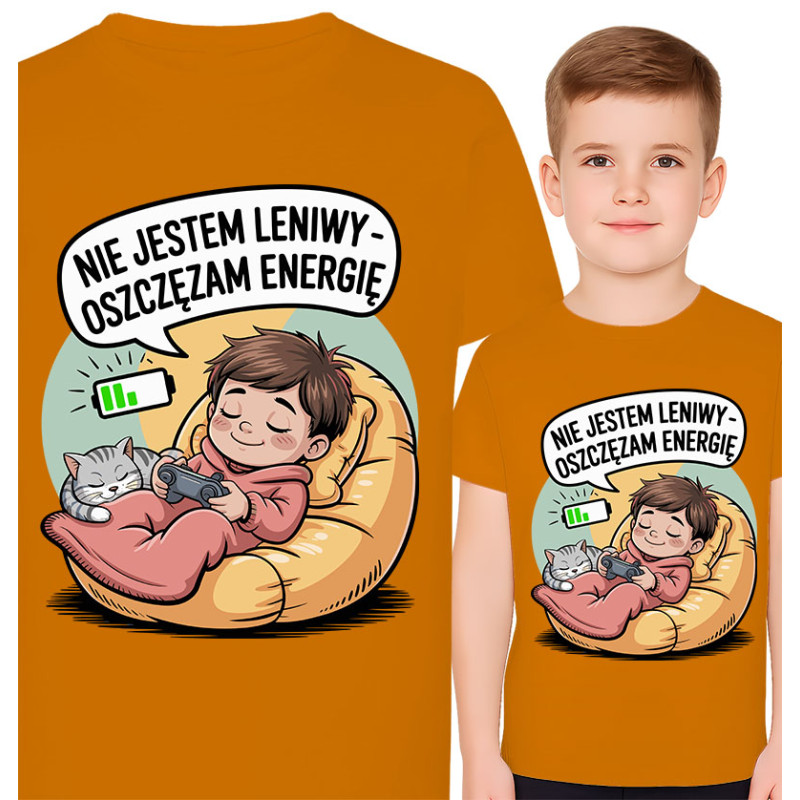 Koszulka dziecięca 'Nie jestem leniwy – oszczędzam energię'