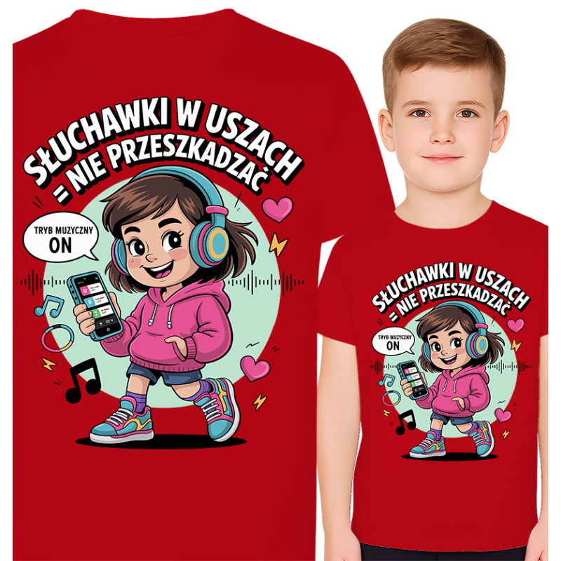 Koszulka dziecięca 'Słuchawki w uszach  tryb muzyczny ON'