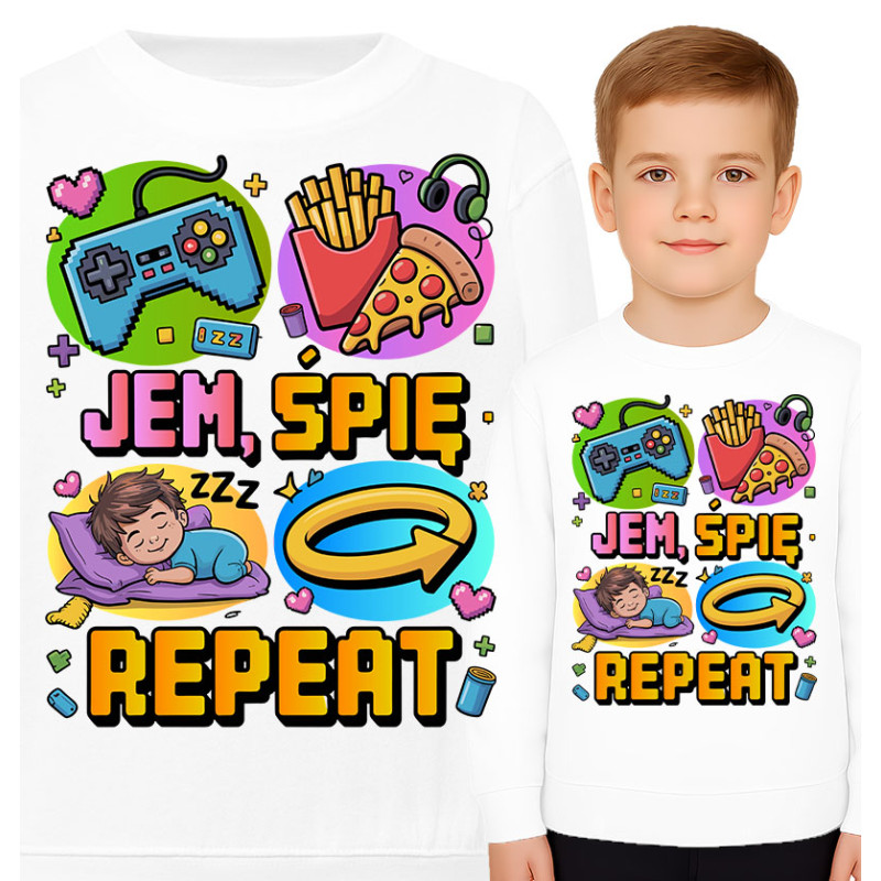 Bluza dziecięca 'Jem, Śpię, Repeat'