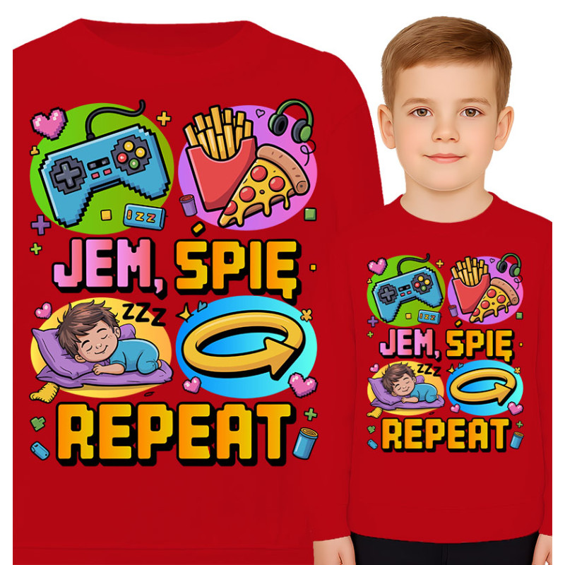 Bluza dziecięca 'Jem, Śpię, Repeat'