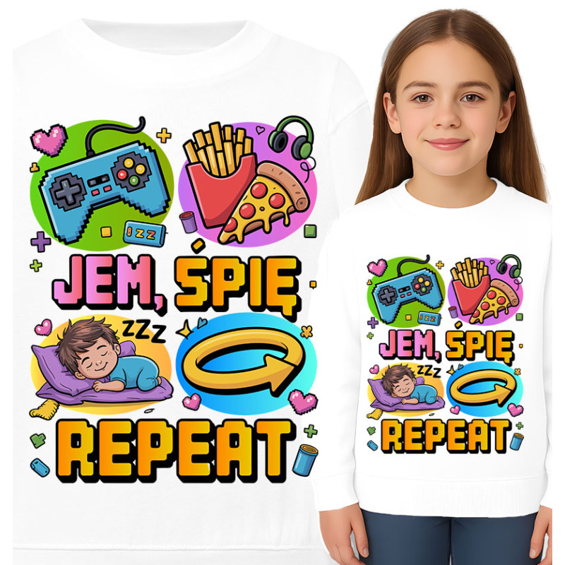 Bluza dziecięca 'Jem, Śpię, Repeat'