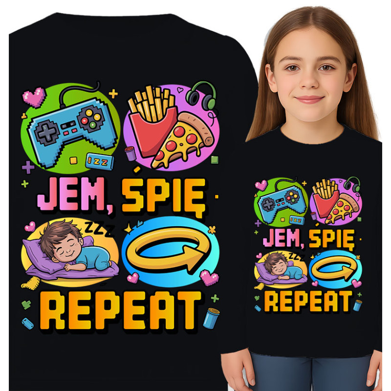 Bluza dziecięca 'Jem, Śpię, Repeat'