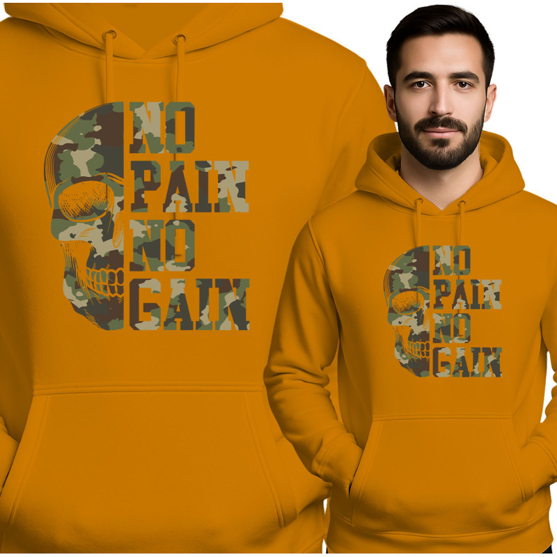Motiverende Skull Hoodie - No Pain No Gain