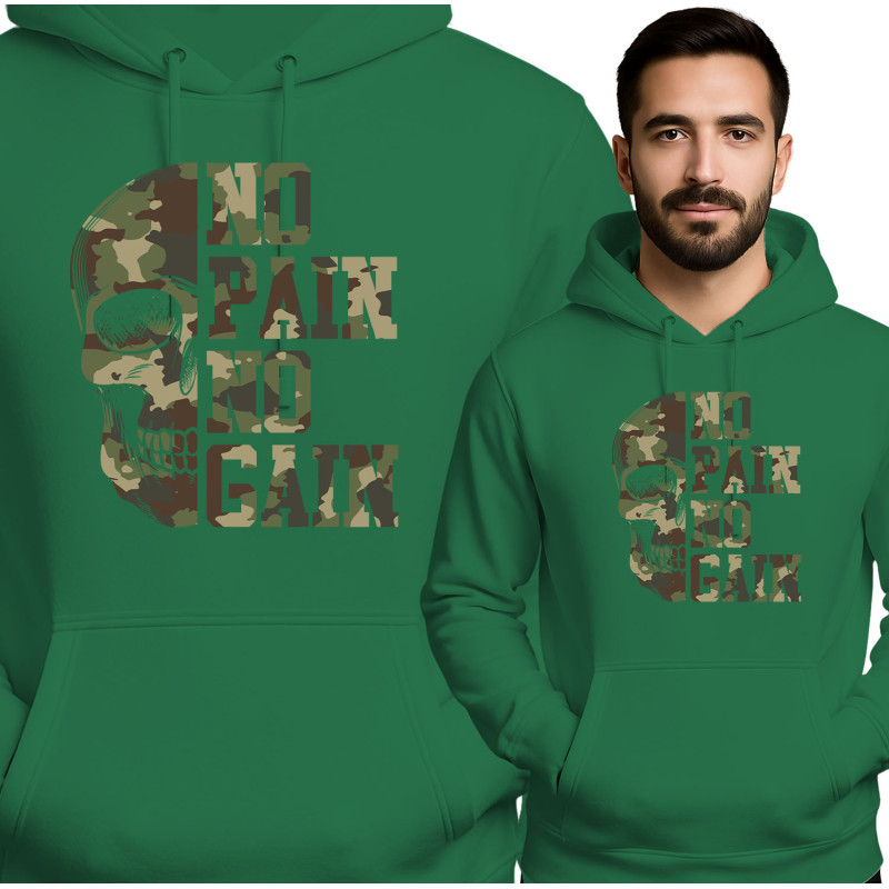 Motiverende Skull Hoodie - No Pain No Gain
