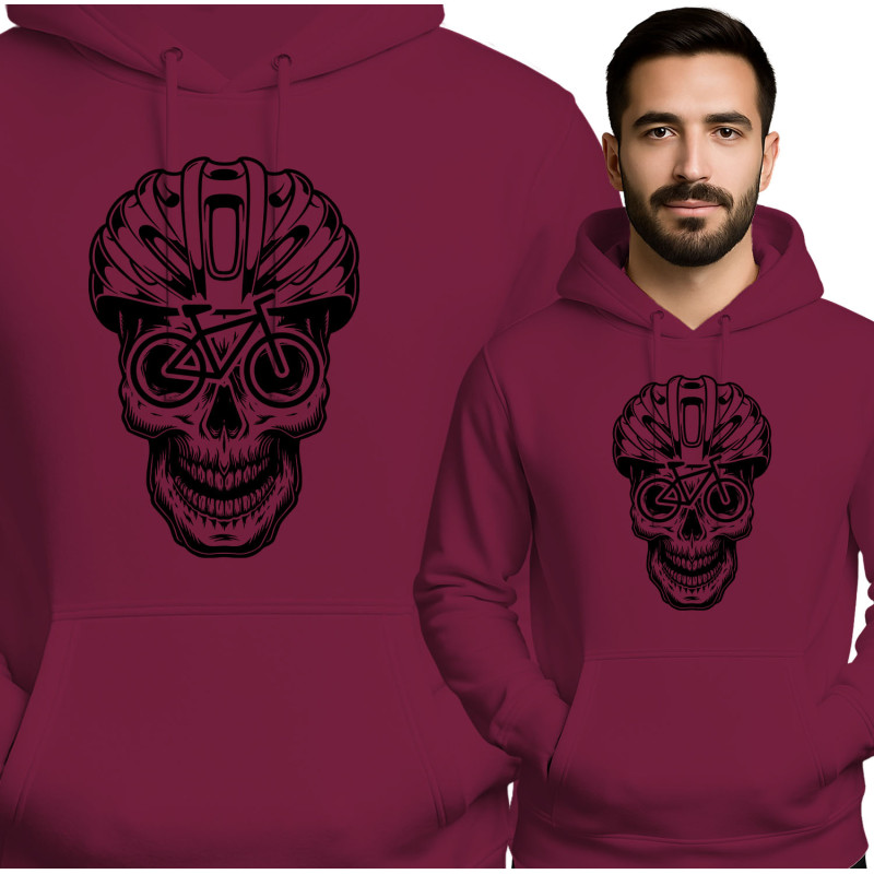 Unieke Rode Hoodie met Schedel en Fiets