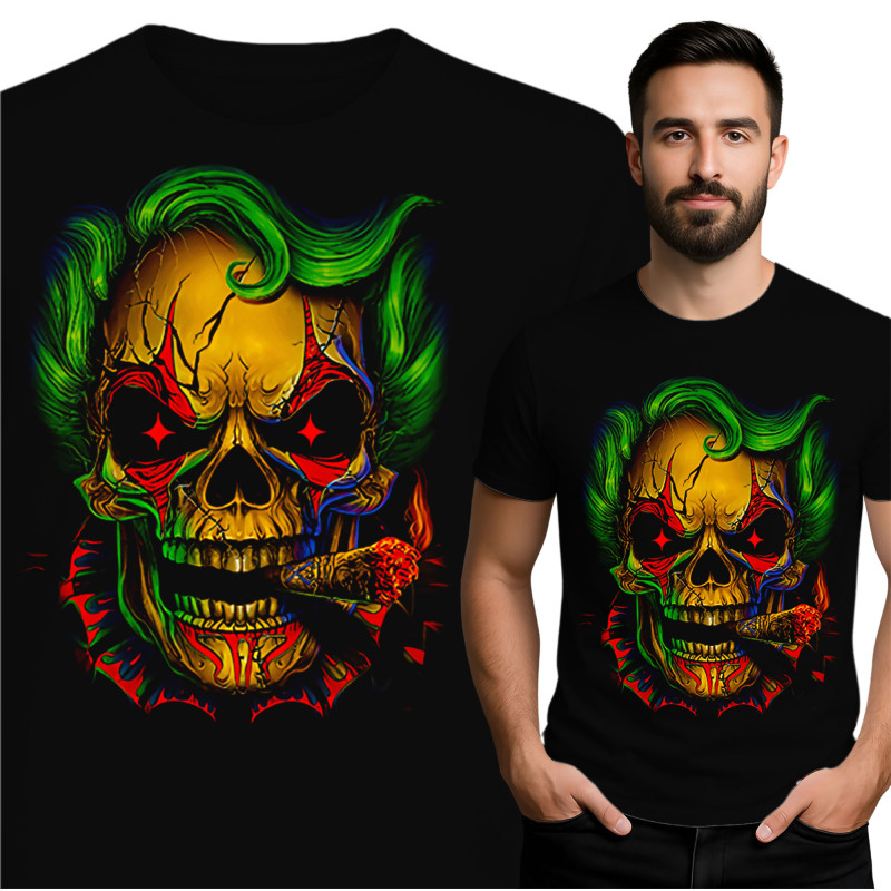 Kleurrijke Schedel en Clown T-Shirt