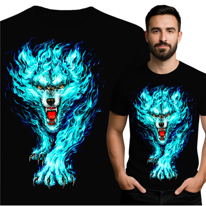 Fierce Blauw Wolf T-Shirt