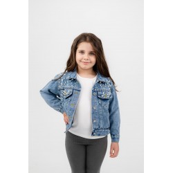 Personalizowana Katana Jeansowa z Perłami dla Dziewczynki
