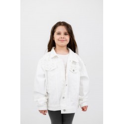 Biała Personalizowana Katana Jeansowa z Perłami dla Dziewczynki