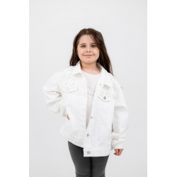 Biała Personalizowana Katana Jeansowa z Perłami dla Dziewczynki