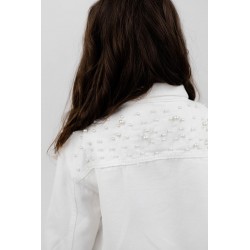 Biała Personalizowana Katana Jeansowa z Perłami dla Dziewczynki