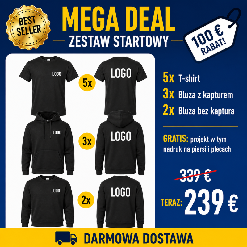 Zestaw Startowy Koszulki + Bluzy z Logo dla firm