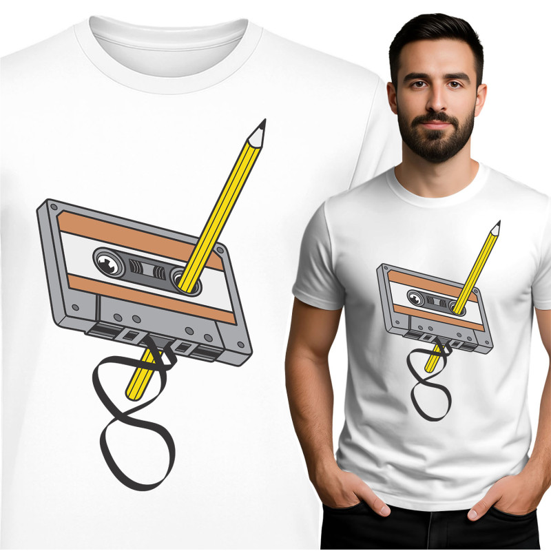 Retro Cassette Tape T-Shirt met Potloodontwerp