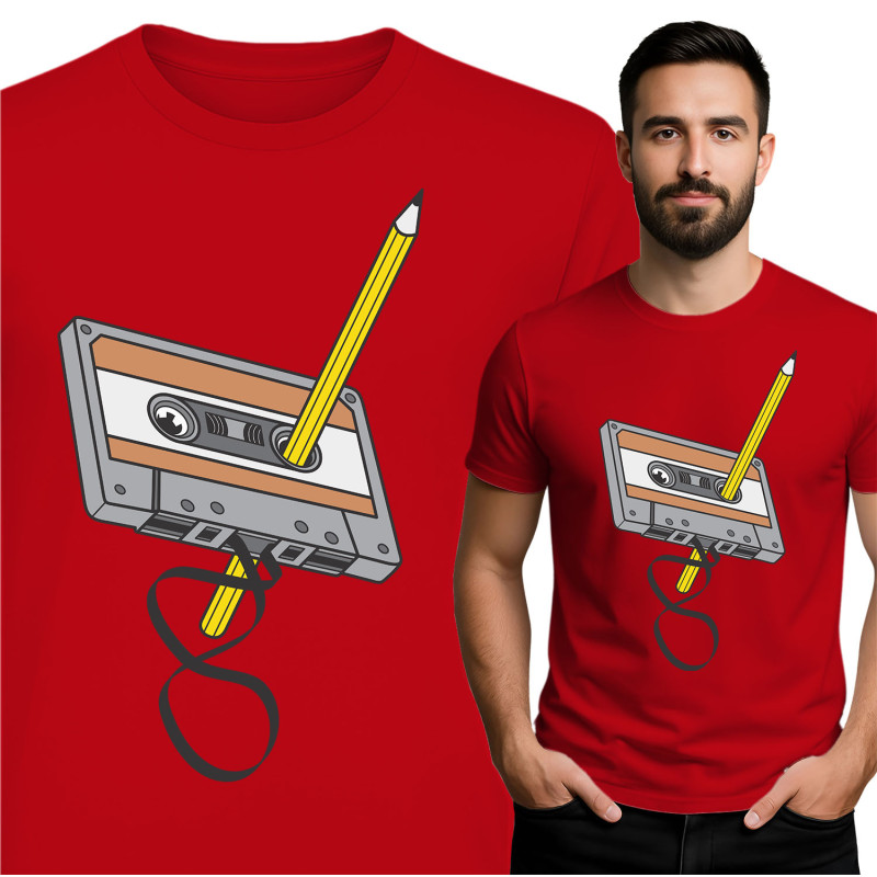 Retro Cassette Tape T-Shirt met Potloodontwerp