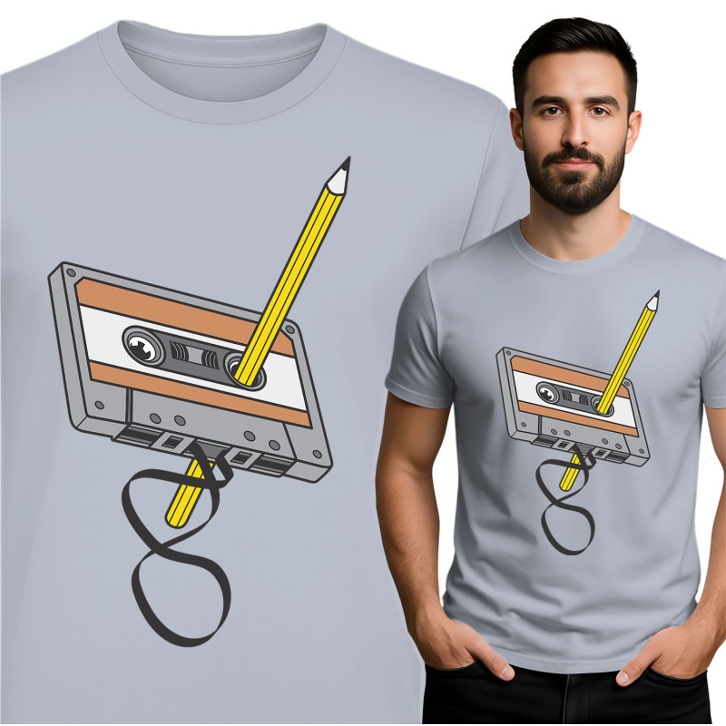 Retro Cassette Tape T-Shirt met Potloodontwerp