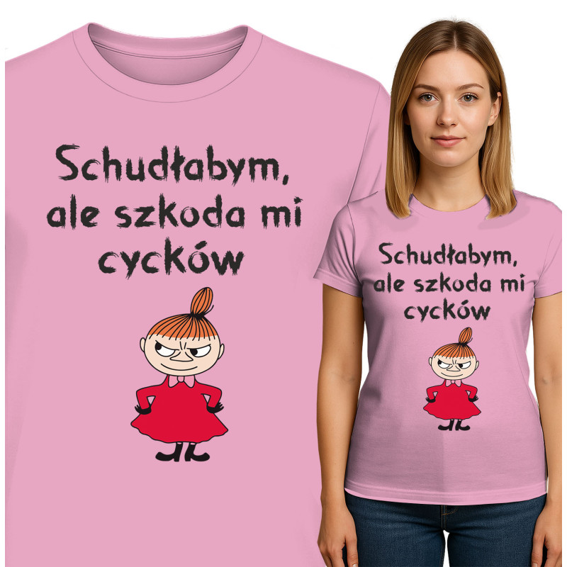 Koszulka damska 'Schudłabym, ale szkoda mi cycków'