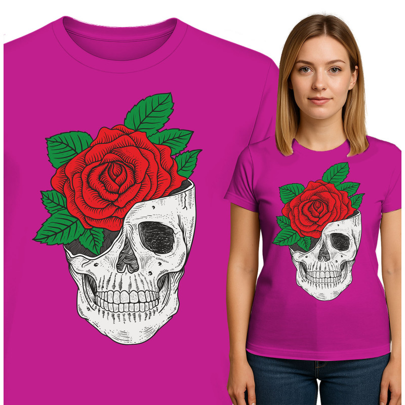 Stijlvol T-shirt met Doodshoofd en Roos