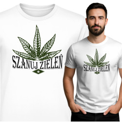 Koszulka Szanuj Zieleń – Liść konopi i gra słów